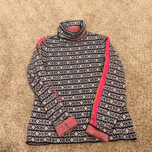 Maeve Sweaters - Maeve Pink and Black Patterned Turtleneck Sweater